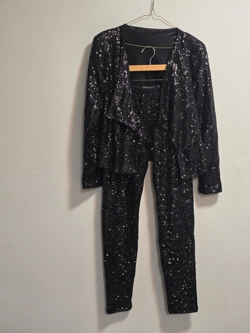 Elie Tahari Black Sequin Blazer and Pant Set